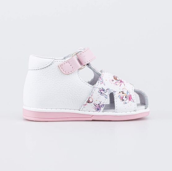 022153-24 Кожаные сандалии Первые шаги Дюймовочка для девочки белый + розовый фото №2