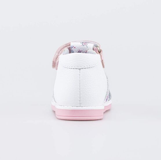 022153-24 Кожаные сандалии Первые шаги Дюймовочка для девочки белый + розовый фото №5