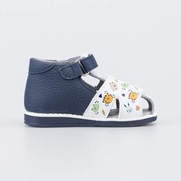 022153-26 Кожаные сандалии Первые шаги Зоопарк для мальчики белый + синий фото №2