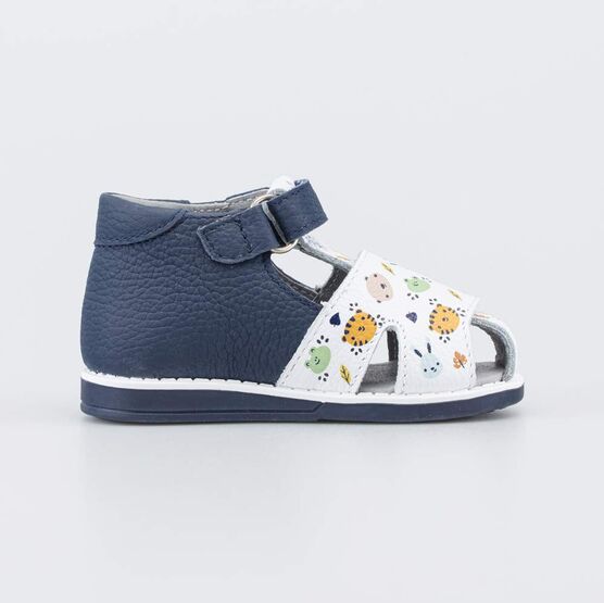 022153-26 Кожаные сандалии Первые шаги Зоопарк для мальчики белый + синий фото №2