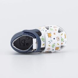 022153-26 Кожаные сандалии Первые шаги Зоопарк для мальчики белый + синий фото №4