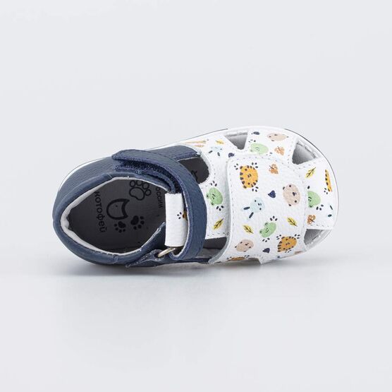 022153-26 Кожаные сандалии Первые шаги Зоопарк для мальчики белый + синий фото №4