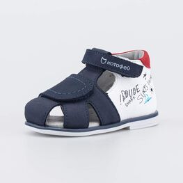 022158-21 Кожаные сандалии Первые шаги Серфер для мальчики синий + белый