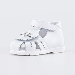 022159-22 Кожаные сандалии Первые шаги Бантик для девочки белый