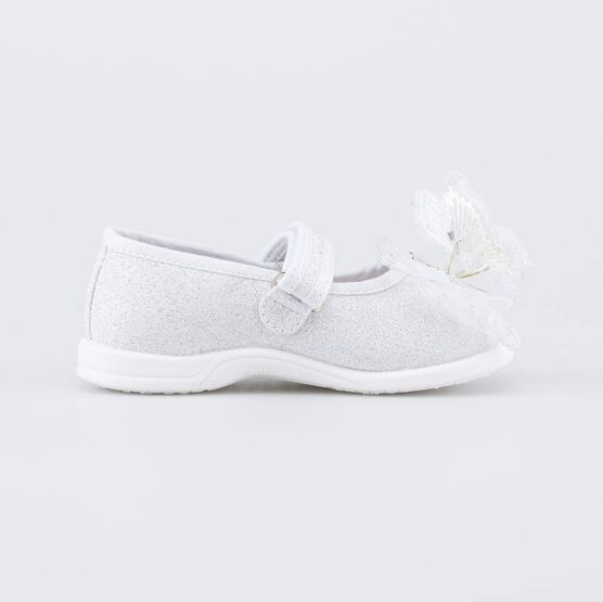 231285-11 Праздничные текстильные туфли Бабочка для девочки серебристый фото №2