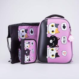 02817331-40 Школьный набор Рюкзак Мешок Пенал КК для девочки черный + розовый