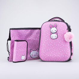 02817333-40 Школьный набор Рюкзак Мешок Пенал КК для девочки чер-роз