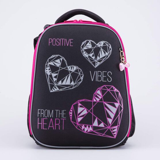 02817334-40 Школьный рюкзак Алмазное сердце КК для девочки черный + розовый