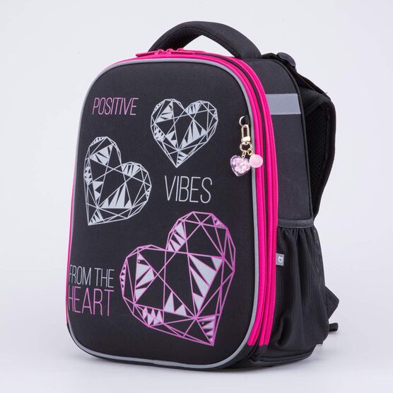 02817334-40 Школьный рюкзак Алмазное сердце КК для девочки черный + розовый фото №2