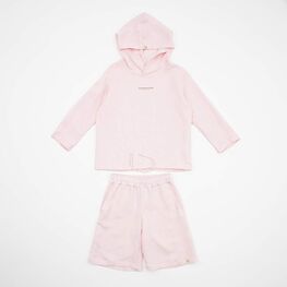 07864080-40 Костюм льняной худи + шорты розовый для девочки розовый
