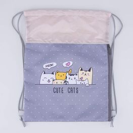 02808230-40 Мешок для обуви Котики для девочки серый + розовый