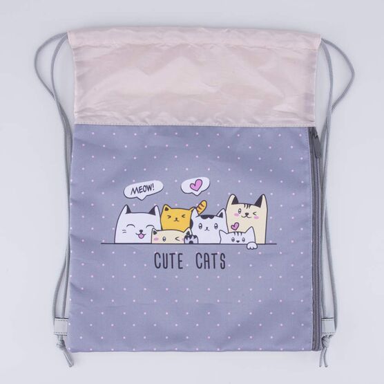 02808230-40 Мешок для обуви Котики для девочки серый + розовый