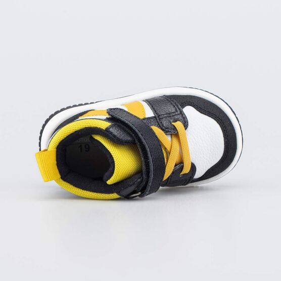 052165-11 Кожаные ботинки-кеды для мальчика для мальчики черный + желтый фото №4