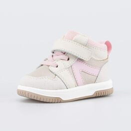 052165-12 Кожаные ботинки-кеды для девочки для девочки бежевый + розовый