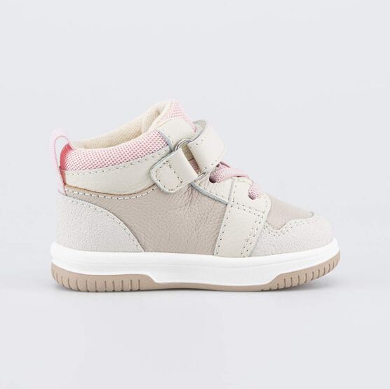 052165-12 Кожаные ботинки-кеды для девочки для девочки бежевый + розовый фото №2