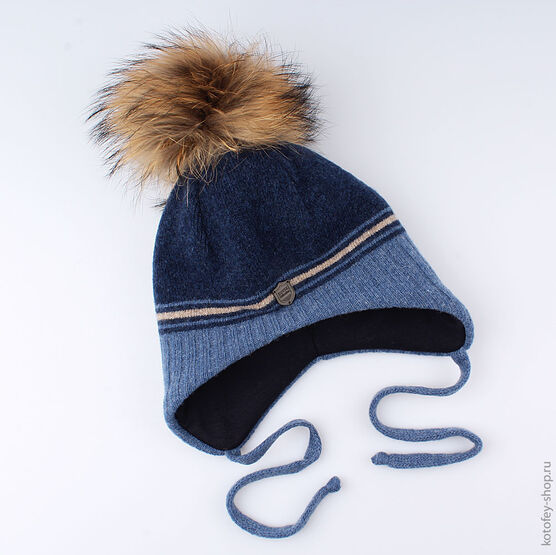 07711091-41 Шапка зимняя 80% шерсти темно-синяя для мальчики темно-синий