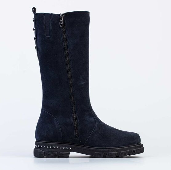 662151-33 Кожаные сапоги на молнии утепленные для девочки синий фото №2