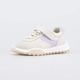 332167-21 Бежевые кожаные полуботинки для девочки для девочки бежевый + сиреневый