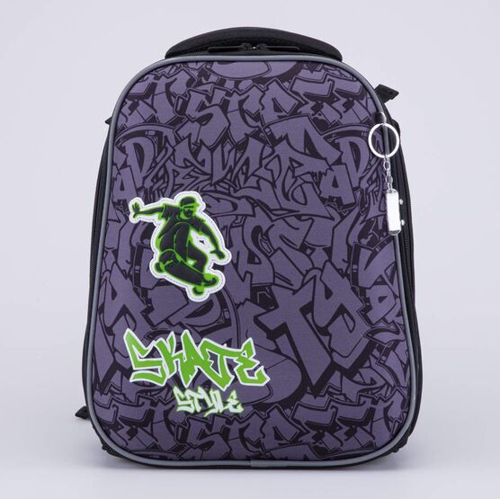 02704380-40 Рюкзак школьный Скейт (11+) КК для мальчики серый + зеленый