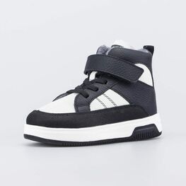 352421-32 Кожаные утепленные ботинки на осень/весну для мальчики черный,белый