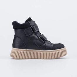 352365-33 Утепленные ботинки для девочки для девочки черный + бежевый фото №2