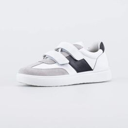 532341-11 Кожаные полуботинки-кеды на липучках для мальчики серый + белый