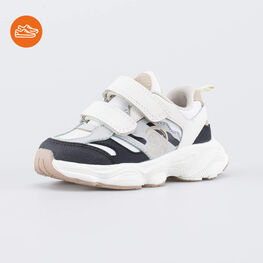 344537-71 Детские кроссовки на липучках для мальчики бежевый + черный