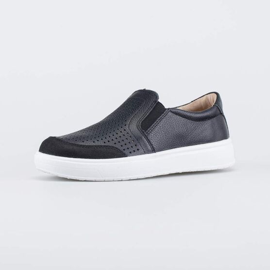 732414-21 Кожаные кеды-слипоны в школу для мальчики черный