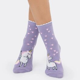 07842978-40 Хлопковые носки Единорожка для девочки сиреневый