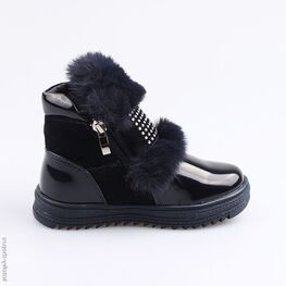 354034-42 Темно-синие полусапожки с опушкой из меха для девочки темно-синий фото №2