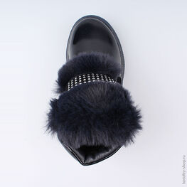 354034-42 Темно-синие полусапожки с опушкой из меха для девочки темно-синий фото №4