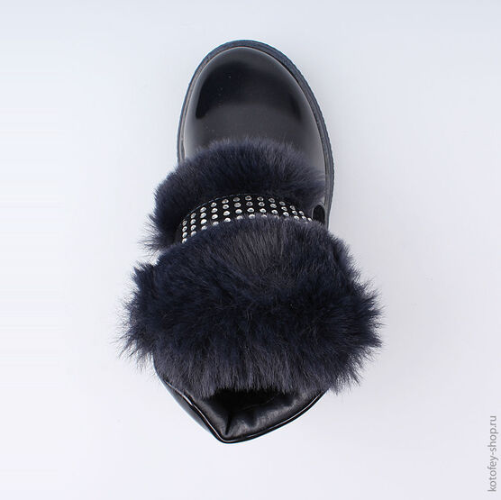 354034-42 Темно-синие полусапожки с опушкой из меха для девочки темно-синий фото №4