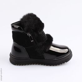 354034-41 Черные полусапожки с опушкой из меха для девочки черный фото №2