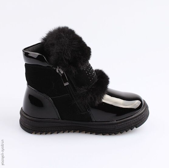 354034-41 Черные полусапожки с опушкой из меха для девочки черный фото №2