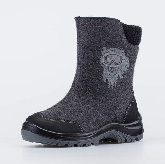 667055-41 Валенки для мальчика Медведь-сноубордист для мальчики серый + черный