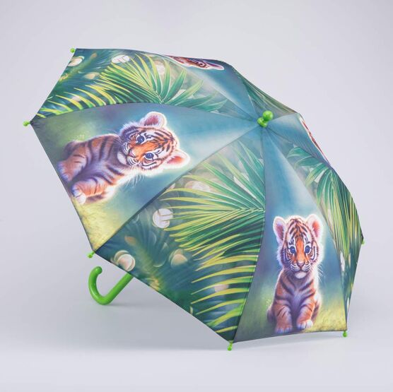 03707208-40 Яркий зонт-трость для детей Тигренок в тропиках для мальчики зеленый