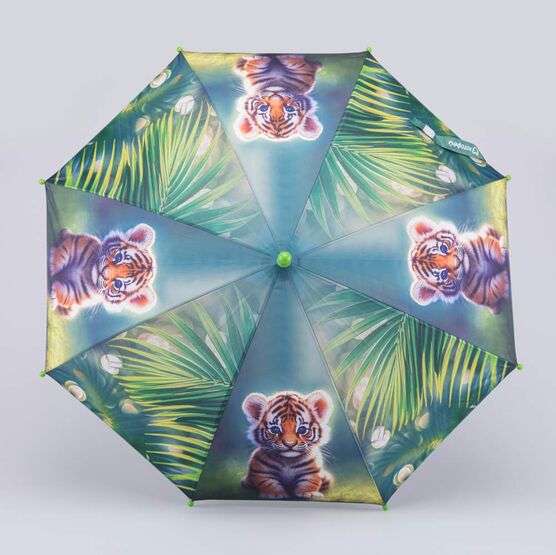 03707208-40 Яркий зонт-трость для детей Тигренок в тропиках для мальчики зеленый фото №2