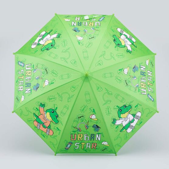 03707209-40 Зеленый зонт с гидрохромным принтом Крокодил-скейтер для мальчики зеленый фото №2