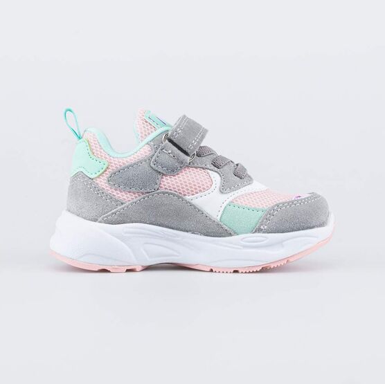 144201-73 Кроссовки с кожаными вставками для девочки сер-роз фото №2