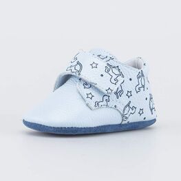 002138-23 Кожаные пинетки с липучкой Коняшка для мальчики голубой