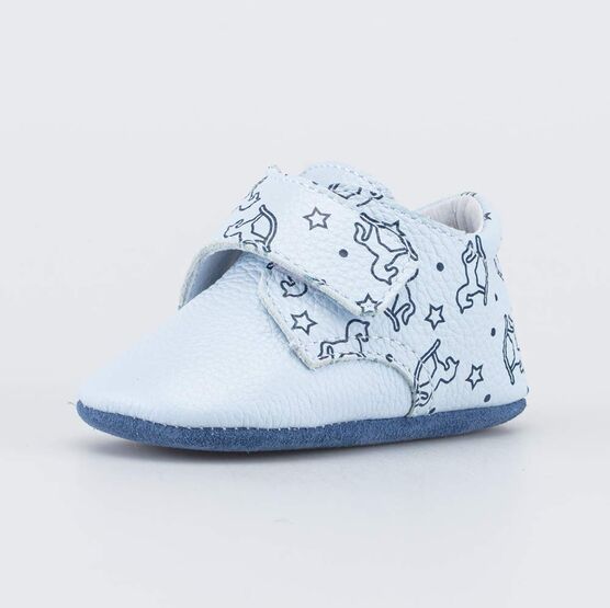 002138-23 Кожаные пинетки с липучкой Коняшка для мальчики голубой