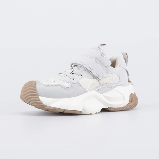 644494-72 Кроссовки на липучке Акценты для девочки серый + бежевый