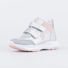 352380-21 Кожаные ботинки на липучках для девочки серебристый