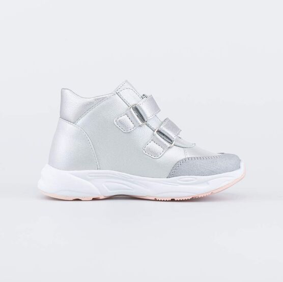 352380-21 Кожаные ботинки на липучках для девочки серебристый фото №2