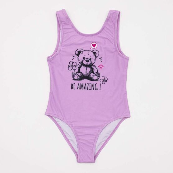 07852085-42 Купальник слитный для девочки Милый мишка для девочки сиреневый