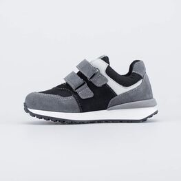 344456-72 Кожаные кроссовки на липучках для мальчики сер-чер фото №2