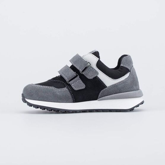 344456-72 Кожаные кроссовки на липучках для мальчики сер-чер фото №2