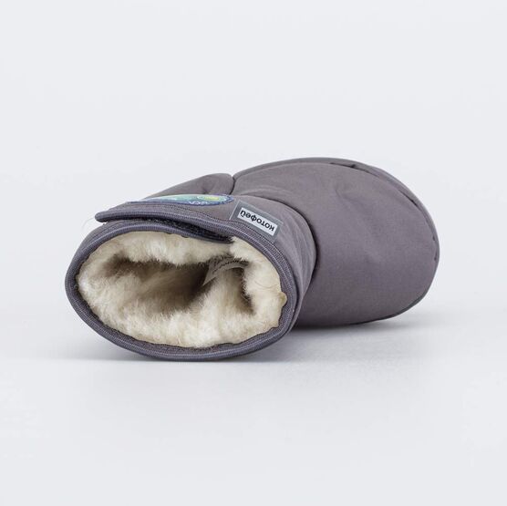 001117-43 Теплые меховые пинетки на липучке для мальчики серый фото №4