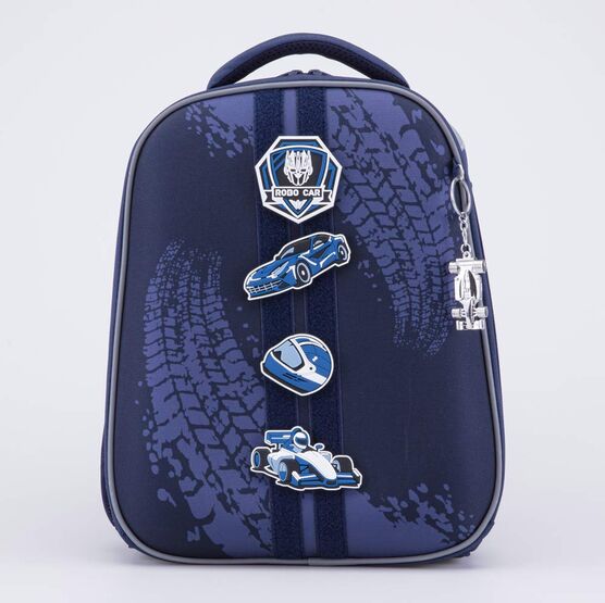 02704377-40 Рюкзак школьный с патчами-липучками Автогонки для мальчики черный