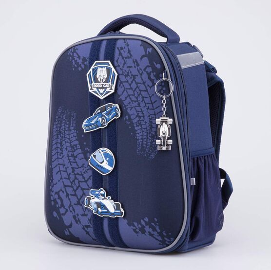 02704377-40 Рюкзак школьный с патчами-липучками Автогонки для мальчики черный фото №2